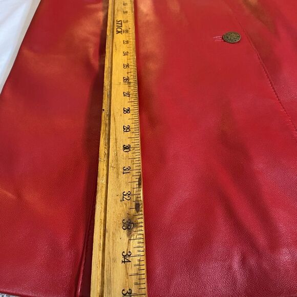JCCOLLECTION Leather Coat German Half Trench Lined Notched Lapel Womens M Red - Picture 8 of 15